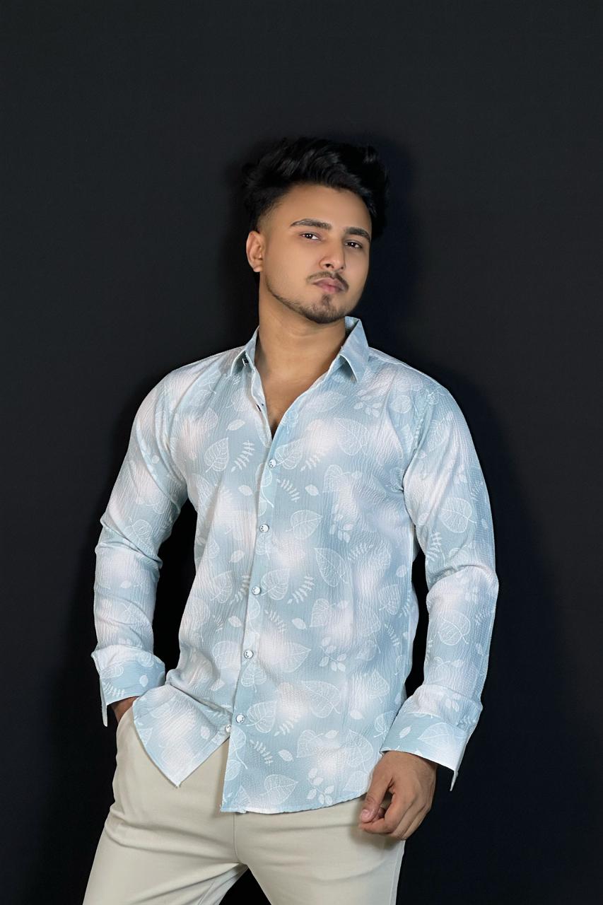 স্কাই কালার প্রিন্টেড শার্ট-Floral